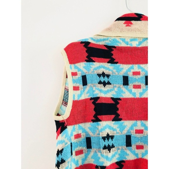 Anthropologie B sharp Aztec Tribal Draped Wrap Swing Cardigan Size SM Sleeveless - Picture 6 of 11